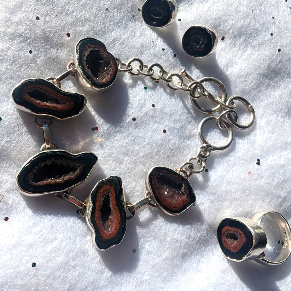 Mexico 925 Sterling silver Agate Geode jewelry set